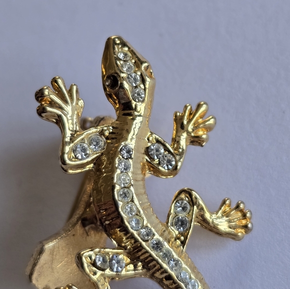 Vintage lizard brooch trembler tremblant pin gold tone salamander gecko reptile - Picture 2 of 10